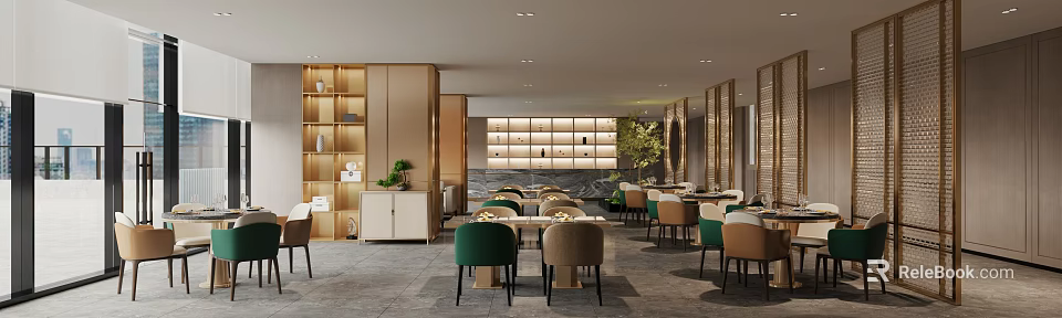 Elegant Modern Dining Space With Stylish Chairs 3d model