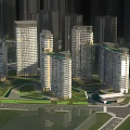 Modern High Rise Residential Buildings with Central Green Space and Open Landscaping
