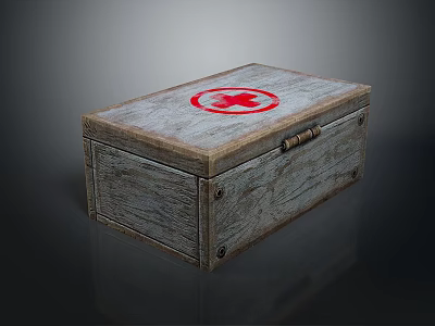 Vintage Medical Equipment Storage Wooden Box With Red Cross Symbol Design 3d model