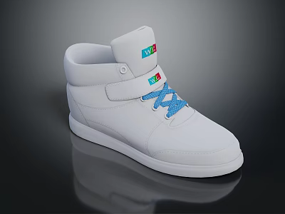 White High Top Shoes With Blue Laces Colorful Logo And Velcro Strap 3d model