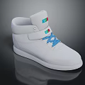 White High Top Shoes With Blue Laces Colorful Logo And Velcro Strap