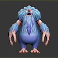 Game Movie Character With Blue Fur Purple Belly And Pink Limbs Open Mouth