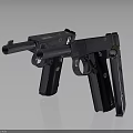 Double Black Metal Pistols With Shiny Surface And Tactical Grips On Dark Background