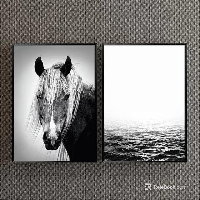 Black and White Horse Head Close Up Animal Painting as Wall Art Decor 3d model 