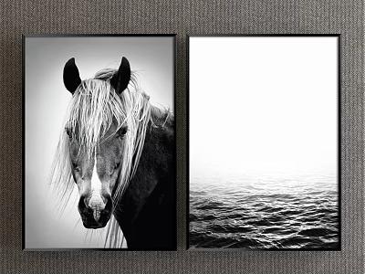 Black and White Horse Head Close Up Animal Painting as Wall Art Decor 3d model