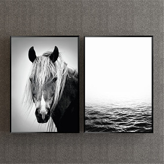 Modern Animal Painting Simple Black and White Bedroom Animal Horse Decorative Painting 3d model