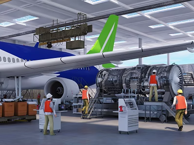 Aircraft Maintenance Factory Aircraft Manual Maintenance Workers 3d model