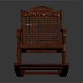 Traditional Wooden Rocking Chair With Woven Backrest And Carved Armrests