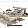 Modern Double Bed With Beige Bedding Bedside Tables Slippers And Magazine On Rug