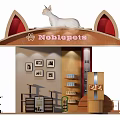 NoblePets Exhibition Booth With Cat Ear Roof White Cat Statue Pet Supplies Display Photo Wall
