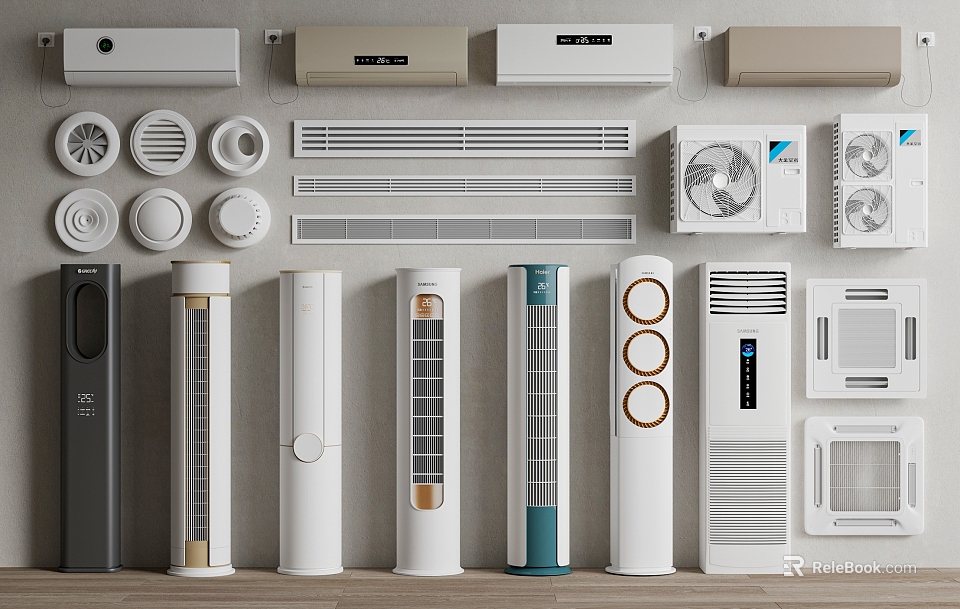 Various Air Conditioner And Fan Models With Wall Mounted And Tower Designs 3d model 
