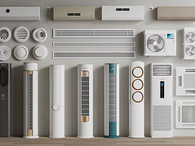 Various Air Conditioner And Fan Models With Wall Mounted And Tower Designs 3d model