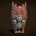 Traditional Style Decorative Ornament Set Featuring Mask Design Red Green Carved Dragon Patterns
