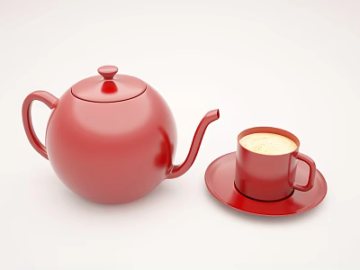 Red Tea Set Including Teapot Teacup and Saucer Simple Design for Daily Use 3d model