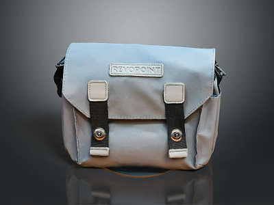 Stylish Gray Seconds Bag With Double Flap Black Straps And Canvas Material 3d model