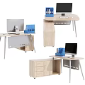 Modern Office Desks With Computer Monitors Blue Folders And Storage Drawers