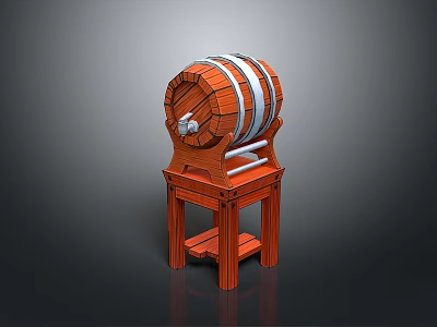 Wooden Barrel Furniture with Stand and Striped Design on Support Structure 3d model
