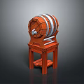 Wooden Barrel Furniture with Stand and Striped Design on Support Structure