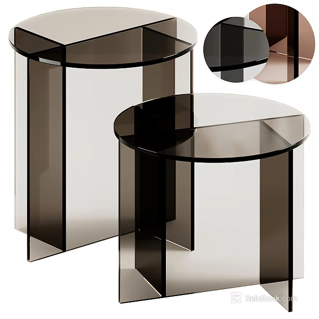 Modern Transparent Acrylic Side Tables With Round Top Geometric Base And Color Options 3d model 