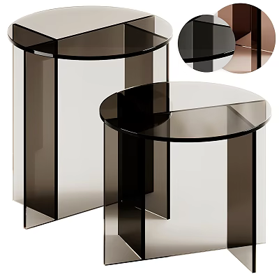 Modern Transparent Acrylic Side Tables With Round Top Geometric Base And Color Options 3d model