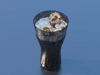 Chilled Refreshing Brown Beverage Served In Black Cup With Ice Cubes 3d model