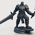 Detailed Armored Warrior Sculpture Holding Sword and Spiked Mace on Skull Base