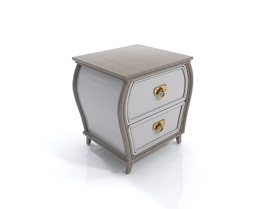 Elegant Modern Nightstand With Light Gray Body Golden Handles And Wooden Top 3d model