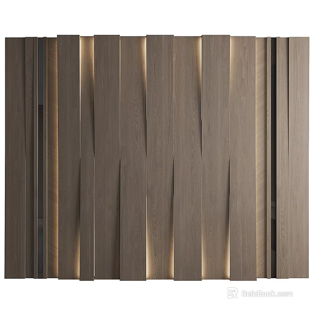 Modern Wooden Wall Panels With Vertical Design And Integrated Ambient Lighting 3d model 