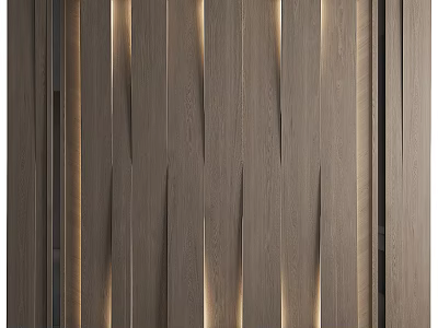 Modern Wooden Wall Panels With Vertical Design And Integrated Ambient Lighting 3d model