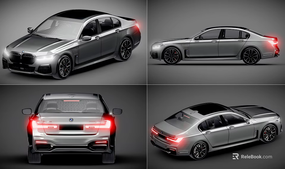 Silver Sedan Car With Multiple Angles View And Modern Exterior Details 3d model 