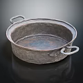 Vintage Handcrafted Metal Basin With Two Ring Handles And Rustic Texture For Daily Living
