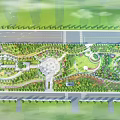 Park Landscape Featuring Winding Paths Circular Plaza Lush Greenery And Trees 3d model