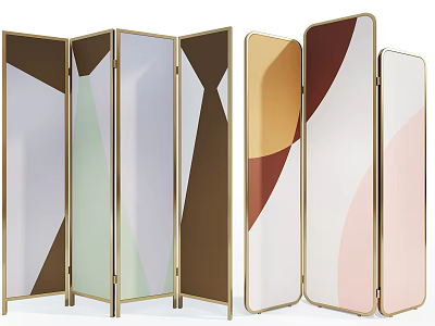 Modern Geometric Room Divider with Colorful Blocks and Golden Frame Design 3d model Modern Geometric Room Divider with Colorful Blocks and Golden Frame Design 3d model