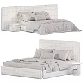 Modern Double Bed With Upholstered Headboard Neutral Bedding Decorative Pillows And Nightstand