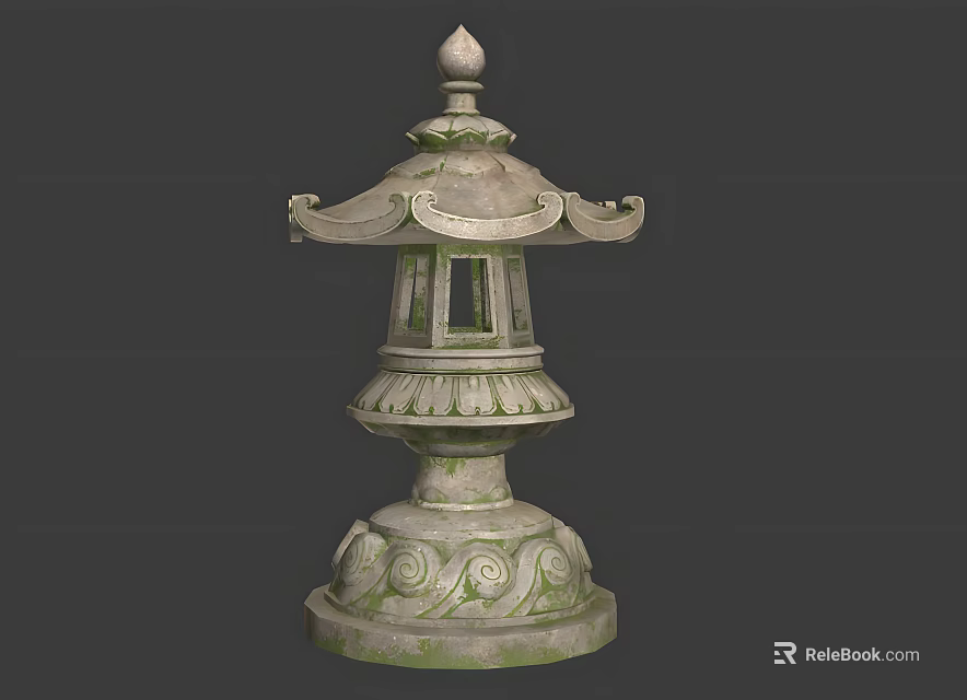 Classic Oriental Stone Carved Outdoor Lantern with Intricate Patterns for Garden Courtyard 3d model 