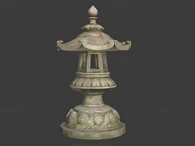 Classic Oriental Stone Carved Outdoor Lantern with Intricate Patterns for Garden Courtyard 3d model