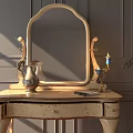 Decorative Ornament Set on Table with Gold Frame Mirror Silver Vase Candle Holder and Book