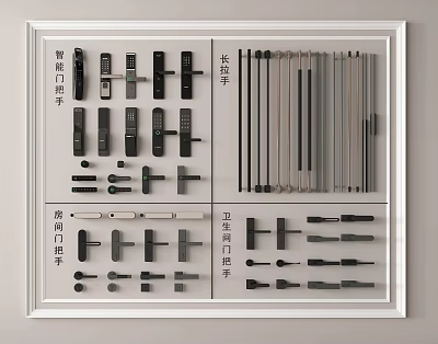 Various Types of Door Handles Including Smart Long Short and Bathroom Designs 3d model