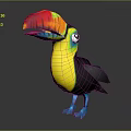 Vibrant Flying Toucan Bird With Colorful Beak Yellow Body And Blue Feet