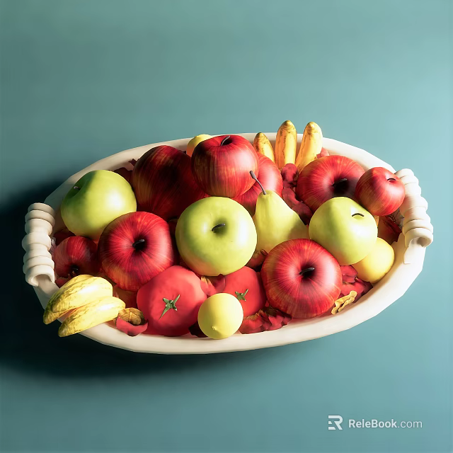 Ceramic Bowl Filled With Fresh Fruits Including Apples Bananas And Tomatoes 3d model 