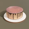 Delicious Chocolate Drizzle Cake with Pink Frosting Top on White Round Cake Stand