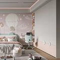 Cute Kids Room Interior With Moon Stars Wallpaper Animal Motifs Bed Desk Chair And Wardrobe