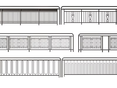 Various Decorative Fence Designs With Ornamental Patterns And Metal Railings 3d model