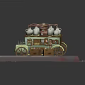 Light Green Vintage Candy Cart Yellow Wheels White Cotton Candy Top And Colorful Treats Stand