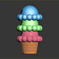 Colorful Stacked Ice Cream Scoops With Smiling Faces In Orange Waffle Cone