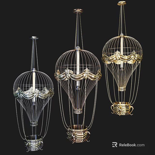 Elegant Hot Air Balloon Shaped Chandeliers With Metallic Frame And Decorative Accents 3d model 