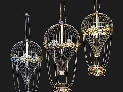 Elegant Hot Air Balloon Shaped Chandeliers With Metallic Frame And Decorative Accents 3d model
