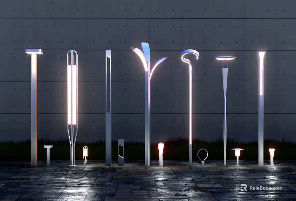 Modern Outdoor Lights With Various Stylish Designs And Different Shapes 3d model 