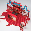 Traditional Chinese Lion Dance Scene With Red Carpet And City Gate Decorations