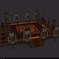 Traditional Chinese Ritual Platform With Decorative Pillars Carved Patterns And Red Lanterns